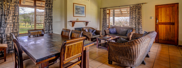 Lounge Dining Room Mpila Camp 7 Bed Cottage Hluhluwe iMfolozi uMfolozi Game Reserve Self-catering Accommodation KwaZulu-Natal South Africa Big 5 Safari Park