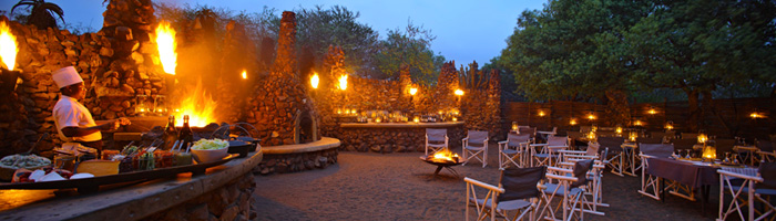 Phinda Mountain Lodge African Boma Dining BonFires Phinda Private Game Reserve Big 5 Luxury Lodge African Safari South Africa