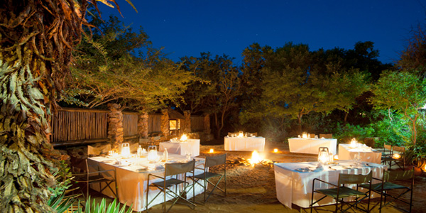 Dinner is served in the Boma at Leopard Mountain Game Lodge, Manyoni Private Game Reserve