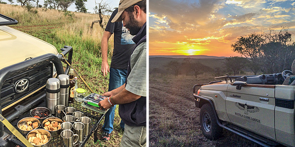 Morning Coffee and snacks while on Game Drive Wild Bush Manyoni Private Game Reserve Zululand Rhino Reserve Mavela Game Lodge